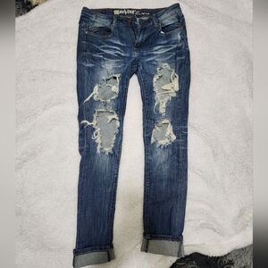 Machine dark wash destroyed jeans